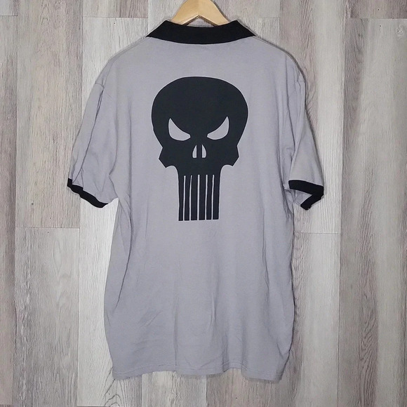 🛍We Love Fine Marvel Punisher Grey Collared Short Sleeve Polo Mens Size XL - Picture 1 of 5